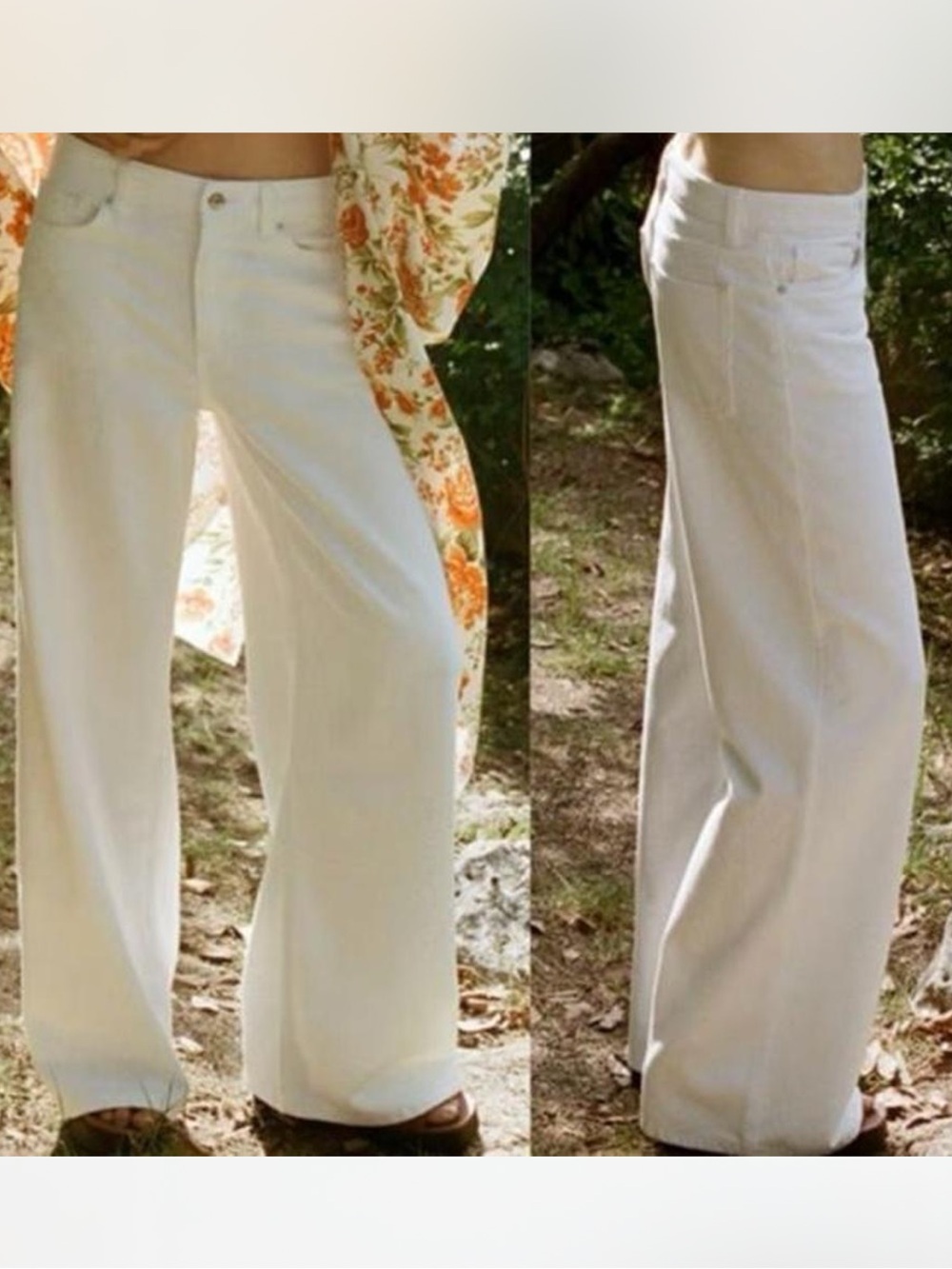 Mango Low Rise Wide Leg White Jeans